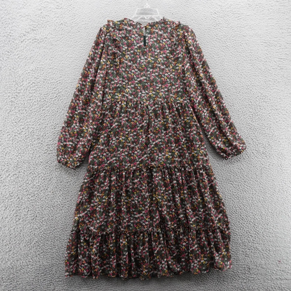 Draper James RSVP Smocked Dress Floral Midi Large Green Pink Metallic Womens - Picture 2 of 15